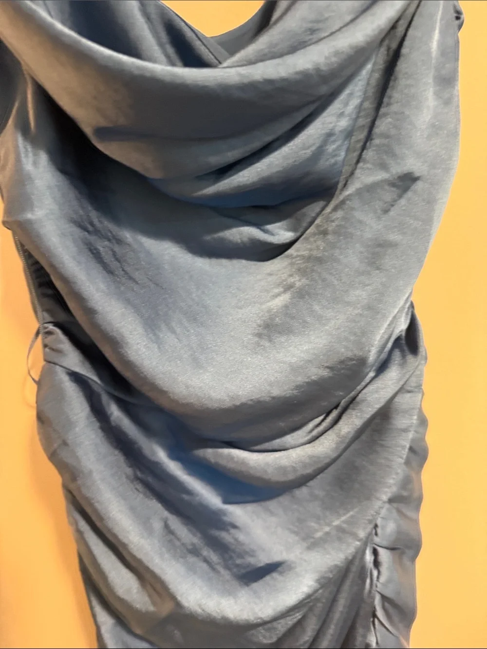 Abercrombie & Fitch Teal-Blue Ruched Satin Maxi Dress